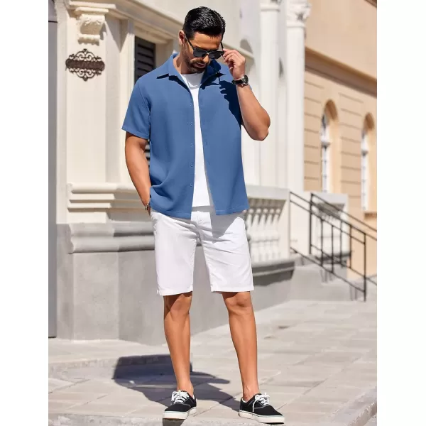 COOFANDY Mens Waffle Shirt Short Sleeve Button Down Shirts Casual Beach Vacation Shirts Textured Wrinkle Free Shirts