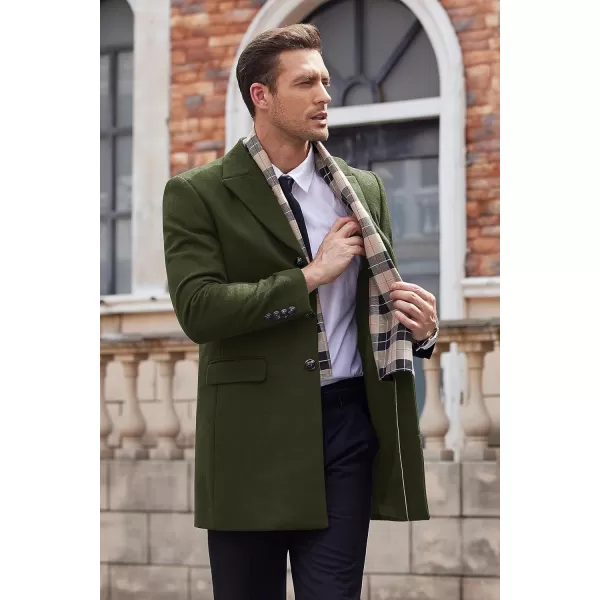 COOFANDY Men's Wool Blend Coat with Detachable Plaid Scarfs Notched Collar Single Breasted Pea Coat Trench Overcoat