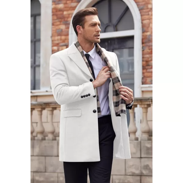 COOFANDY Men's Wool Blend Coat with Detachable Plaid Scarfs Notched Collar Single Breasted Pea Coat Trench Overcoat