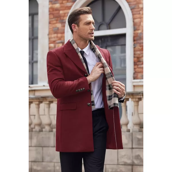 COOFANDY Men's Wool Blend Coat with Detachable Plaid Scarfs Notched Collar Single Breasted Pea Coat Trench Overcoat