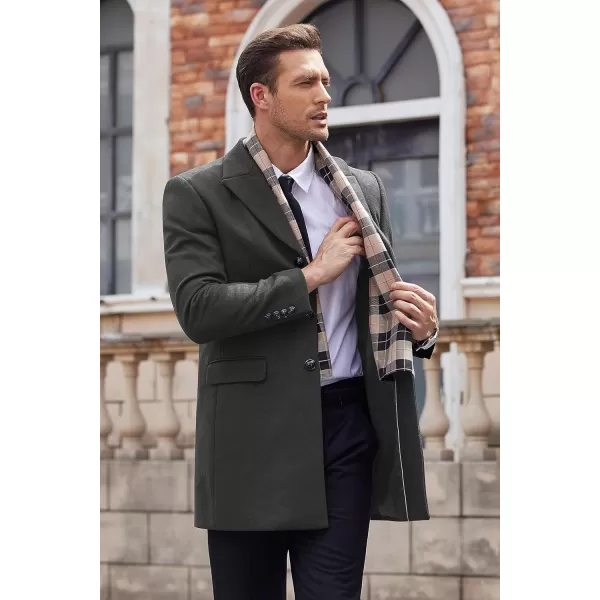 COOFANDY Men's Wool Blend Coat with Detachable Plaid Scarfs Notched Collar Single Breasted Pea Coat Trench Overcoat