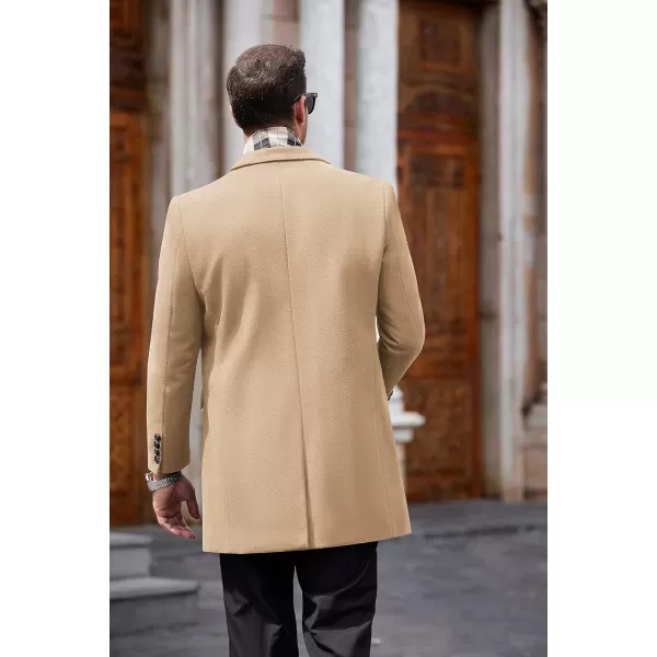 COOFANDY Men's Wool Blend Coat with Detachable Plaid Scarfs Notched Collar Single Breasted Pea Coat Trench Overcoat