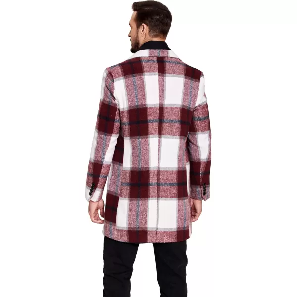 COOFANDY Men's Wool Blend Coat with Detachable Plaid Scarfs Notched Collar Single Breasted Pea Coat Trench Overcoat