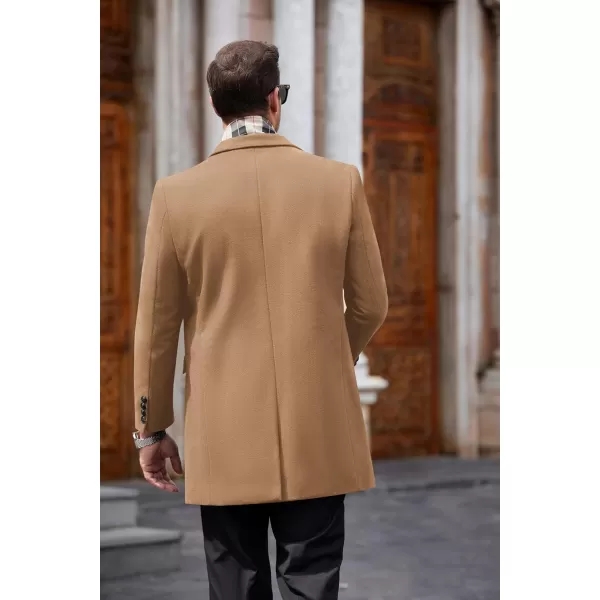 COOFANDY Men's Wool Blend Coat with Detachable Plaid Scarfs Notched Collar Single Breasted Pea Coat Trench Overcoat