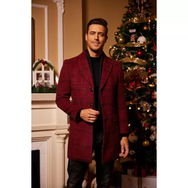 COOFANDY Men's Wool Blend Coat with Detachable Plaid Scarfs Notched Collar Single Breasted Pea Coat Trench Overcoat