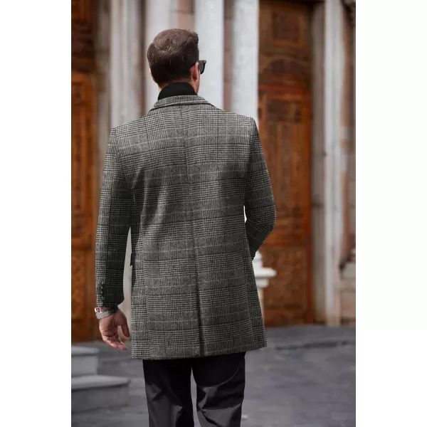 COOFANDY Men's Wool Blend Coat with Detachable Plaid Scarfs Notched Collar Single Breasted Pea Coat Trench Overcoat