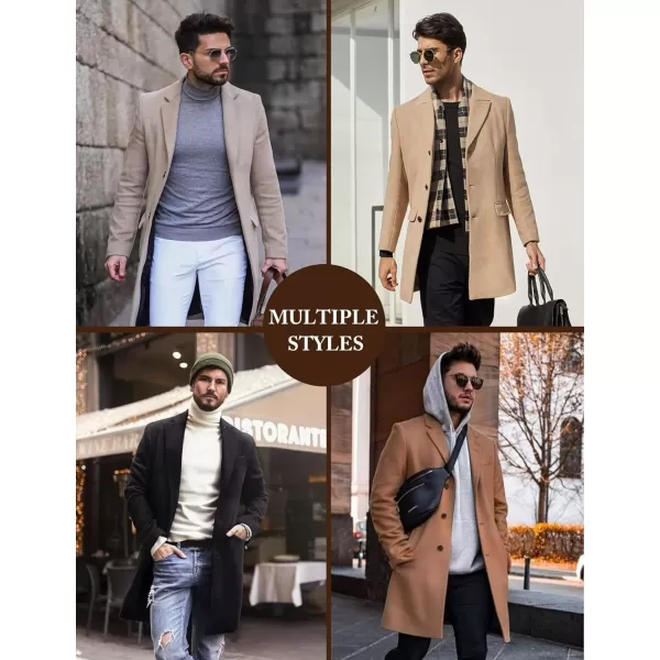 COOFANDY Men's Wool Blend Coat with Detachable Plaid Scarfs Notched Collar Single Breasted Pea Coat Trench Overcoat