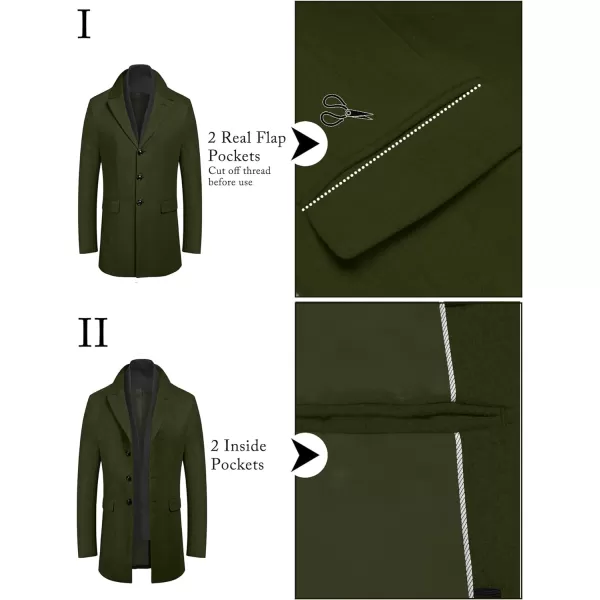 COOFANDY Men's Wool Blend Coat with Detachable Plaid Scarfs Notched Collar Single Breasted Pea Coat Trench Overcoat