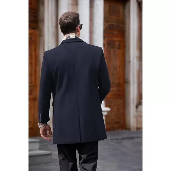 COOFANDY Men's Wool Blend Coat with Detachable Plaid Scarfs Notched Collar Single Breasted Pea Coat Trench Overcoat