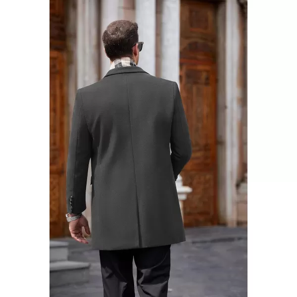 COOFANDY Men's Wool Blend Coat with Detachable Plaid Scarfs Notched Collar Single Breasted Pea Coat Trench Overcoat
