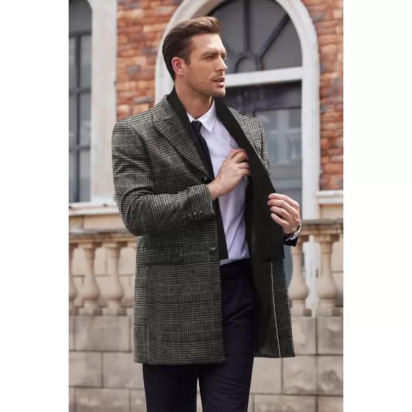 COOFANDY Men's Wool Blend Coat with Detachable Plaid Scarfs Notched Collar Single Breasted Pea Coat Trench Overcoat