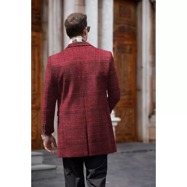COOFANDY Men's Wool Blend Coat with Detachable Plaid Scarfs Notched Collar Single Breasted Pea Coat Trench Overcoat