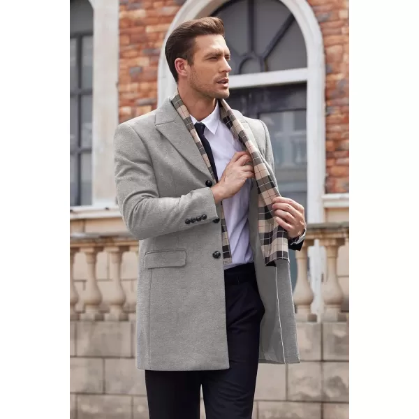 COOFANDY Men's Wool Blend Coat with Detachable Plaid Scarfs Notched Collar Single Breasted Pea Coat Trench Overcoat