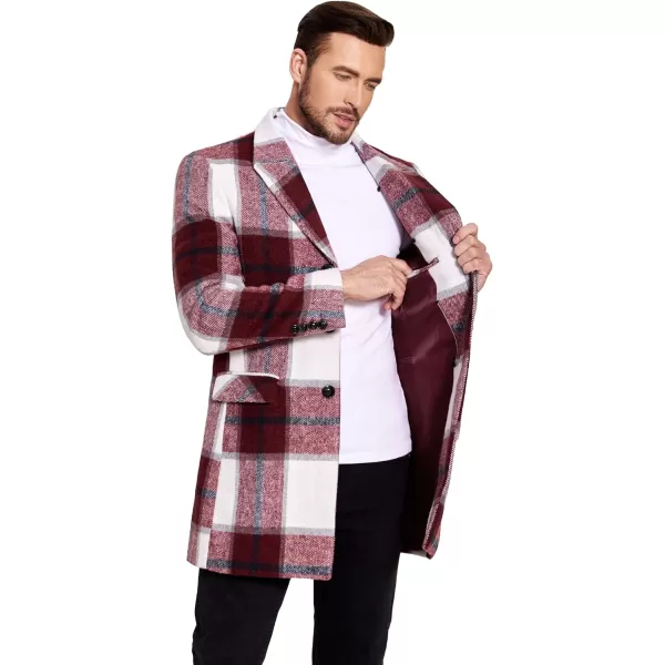 COOFANDY Men's Wool Blend Coat with Detachable Plaid Scarfs Notched Collar Single Breasted Pea Coat Trench Overcoat