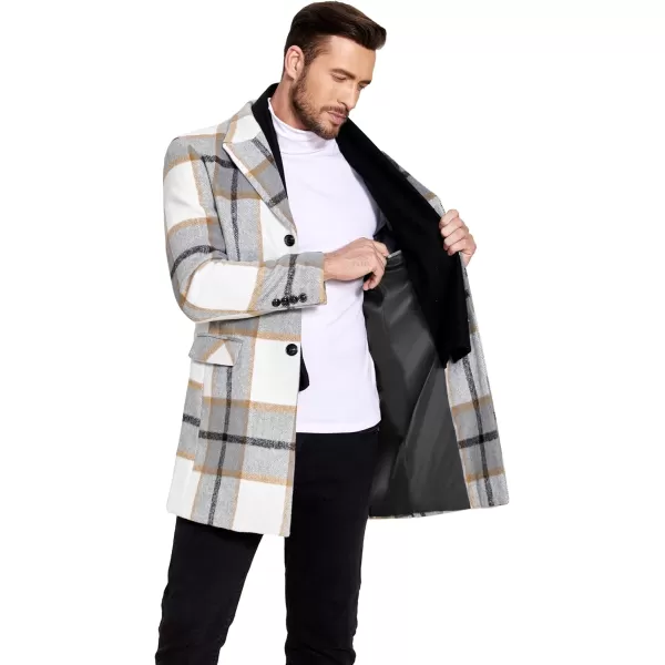 COOFANDY Men's Wool Blend Coat with Detachable Plaid Scarfs Notched Collar Single Breasted Pea Coat Trench Overcoat