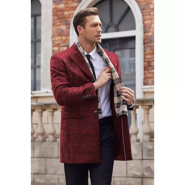 COOFANDY Men's Wool Blend Coat with Detachable Plaid Scarfs Notched Collar Single Breasted Pea Coat Trench Overcoat