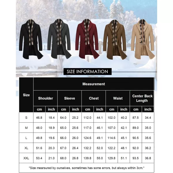 COOFANDY Men's Wool Blend Coat with Detachable Plaid Scarfs Notched Collar Single Breasted Pea Coat Trench Overcoat