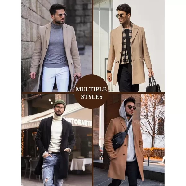 COOFANDY Men's Wool Blend Coat with Detachable Plaid Scarfs Notched Collar Single Breasted Pea Coat Trench Overcoat