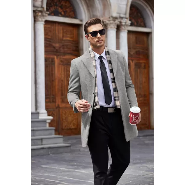 COOFANDY Men's Wool Blend Coat with Detachable Plaid Scarfs Notched Collar Single Breasted Pea Coat Trench Overcoat