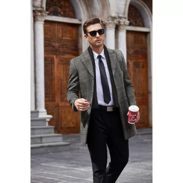 COOFANDY Men's Wool Blend Coat with Detachable Plaid Scarfs Notched Collar Single Breasted Pea Coat Trench Overcoat