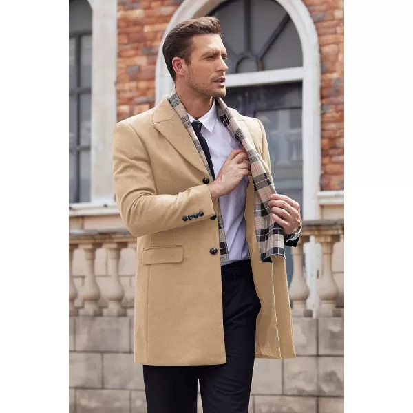 COOFANDY Men's Wool Blend Coat with Detachable Plaid Scarfs Notched Collar Single Breasted Pea Coat Trench Overcoat
