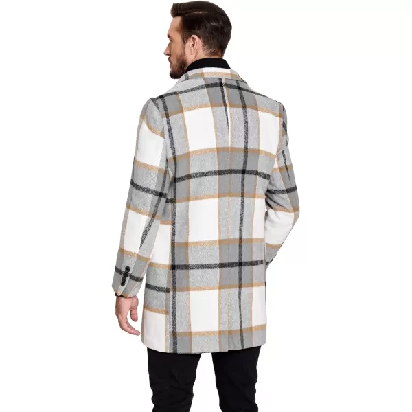 COOFANDY Men's Wool Blend Coat with Detachable Plaid Scarfs Notched Collar Single Breasted Pea Coat Trench Overcoat