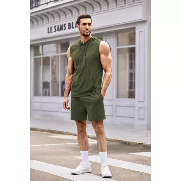 COOFANDY Men's Workout Hooded Tank Tops Sleeveless Gym Shirt Sweat Shorts Hoodie Set 2 Piece Outfits Jogging Suits