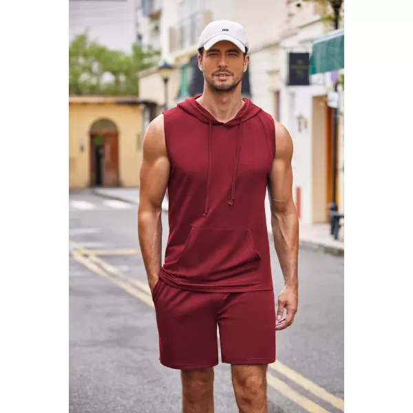 COOFANDY Men's Workout Hooded Tank Tops Sleeveless Gym Shirt Sweat Shorts Hoodie Set 2 Piece Outfits Jogging Suits