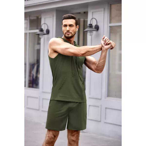 COOFANDY Men's Workout Hooded Tank Tops Sleeveless Gym Shirt Sweat Shorts Hoodie Set 2 Piece Outfits Jogging Suits