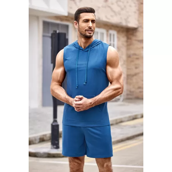 COOFANDY Men's Workout Hooded Tank Tops Sleeveless Gym Shirt Sweat Shorts Hoodie Set 2 Piece Outfits Jogging Suits