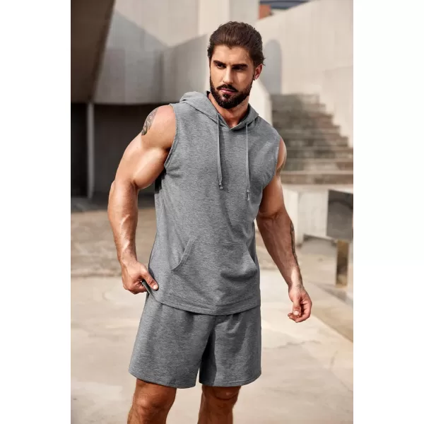 COOFANDY Men's Workout Hooded Tank Tops Sleeveless Gym Shirt Sweat Shorts Hoodie Set 2 Piece Outfits Jogging Suits