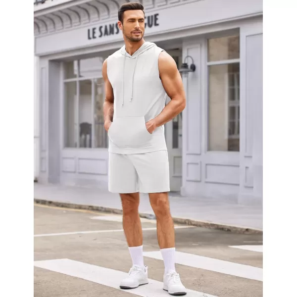 COOFANDY Men's Workout Hooded Tank Tops Sleeveless Gym Shirt Sweat Shorts Hoodie Set 2 Piece Outfits Jogging Suits