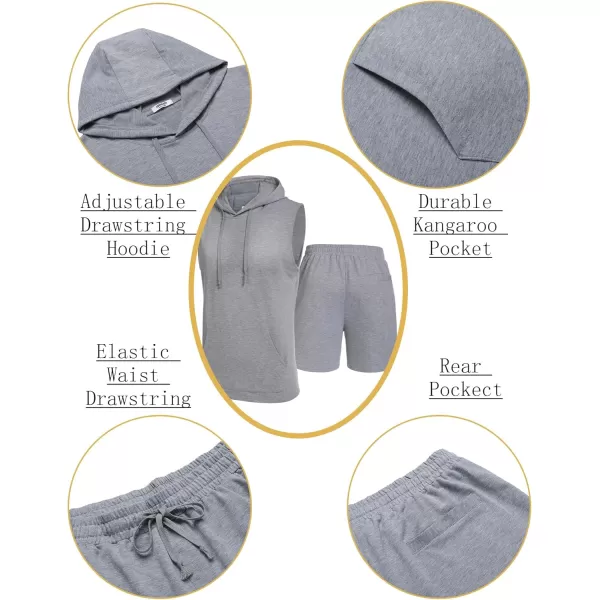 COOFANDY Men's Workout Hooded Tank Tops Sleeveless Gym Shirt Sweat Shorts Hoodie Set 2 Piece Outfits Jogging Suits