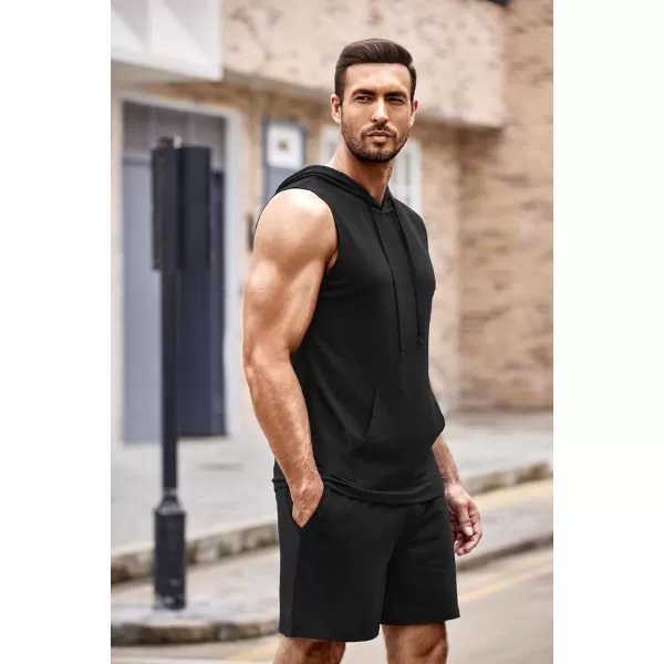 COOFANDY Men's Workout Hooded Tank Tops Sleeveless Gym Shirt Sweat Shorts Hoodie Set 2 Piece Outfits Jogging Suits