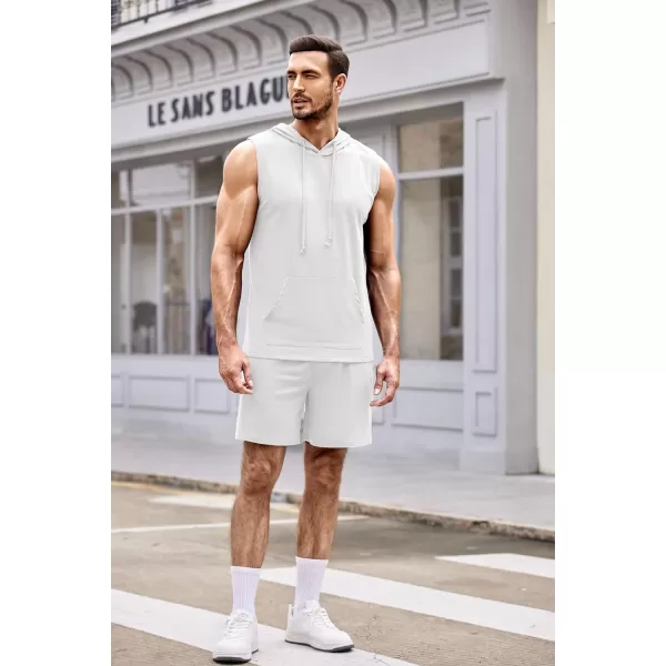 COOFANDY Men's Workout Hooded Tank Tops Sleeveless Gym Shirt Sweat Shorts Hoodie Set 2 Piece Outfits Jogging Suits