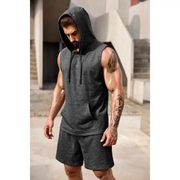 COOFANDY Men's Workout Hooded Tank Tops Sleeveless Gym Shirt Sweat Shorts Hoodie Set 2 Piece Outfits Jogging Suits
