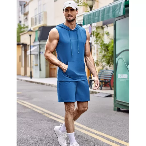 COOFANDY Men's Workout Hooded Tank Tops Sleeveless Gym Shirt Sweat Shorts Hoodie Set 2 Piece Outfits Jogging Suits