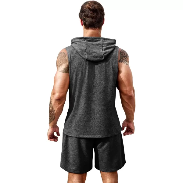 COOFANDY Men's Workout Hooded Tank Tops Sleeveless Gym Shirt Sweat Shorts Hoodie Set 2 Piece Outfits Jogging Suits