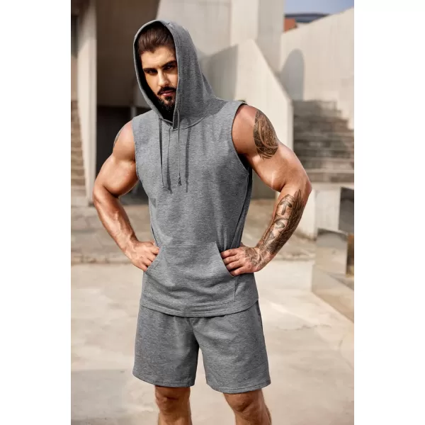 COOFANDY Men's Workout Hooded Tank Tops Sleeveless Gym Shirt Sweat Shorts Hoodie Set 2 Piece Outfits Jogging Suits