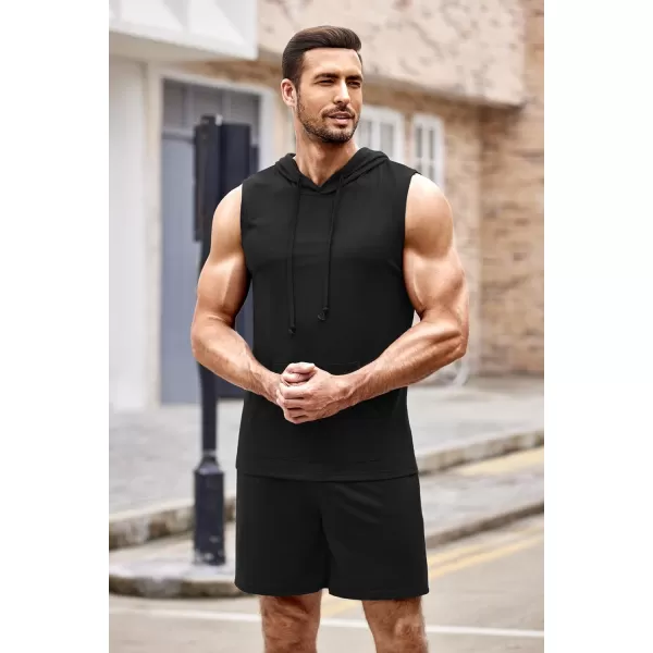COOFANDY Men's Workout Hooded Tank Tops Sleeveless Gym Shirt Sweat Shorts Hoodie Set 2 Piece Outfits Jogging Suits
