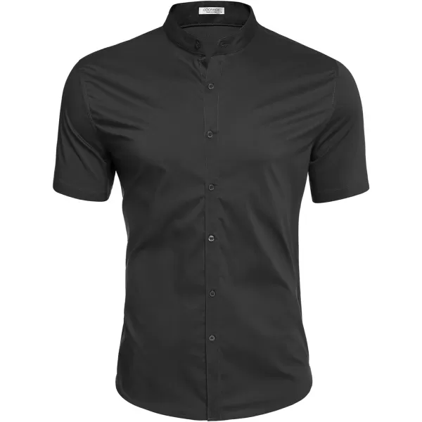 COOFANDY Muscle Fit Dress Shirts for Men Banded Collar Casual Button Down Shirts
