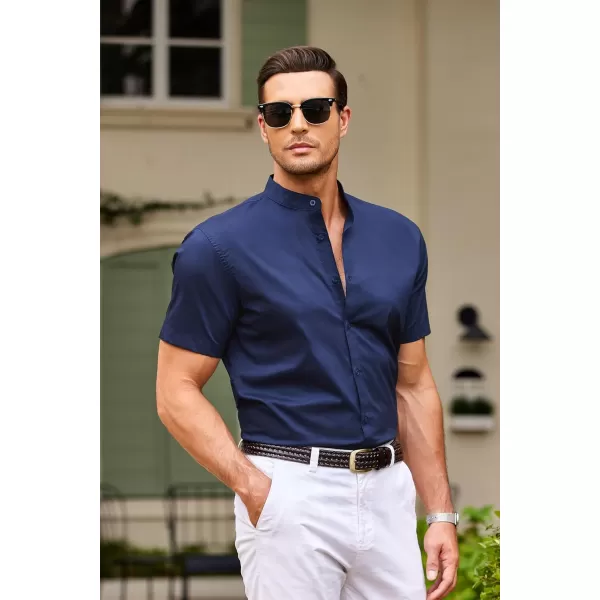 COOFANDY Muscle Fit Dress Shirts for Men Banded Collar Casual Button Down Shirts