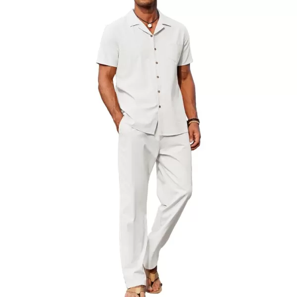 COOFANDY Men 2 Piece Linen Outfit Beach Button Down Shirt Casual Loose Pant Sets