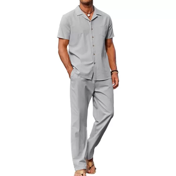 COOFANDY Men 2 Piece Linen Outfit Beach Button Down Shirt Casual Loose Pant Sets