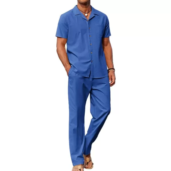 COOFANDY Men 2 Piece Linen Outfit Beach Button Down Shirt Casual Loose Pant Sets