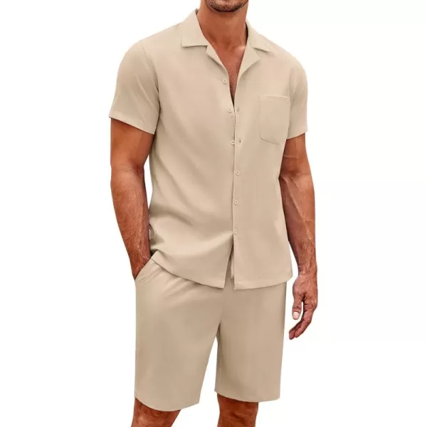 COOFANDY Men's 2 Pieces Casual Beach Outfits Short Sleeve Button Down Shirts Summer Short Set