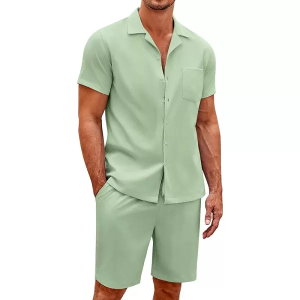 COOFANDY Men's 2 Pieces Casual Beach Outfits Short Sleeve Button Down Shirts Summer Short Set