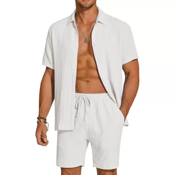 COOFANDY Men's 2 Pieces Matching Set Summer Beach Outfit Short Sleeve Button Down Textured Shirt And Shorts