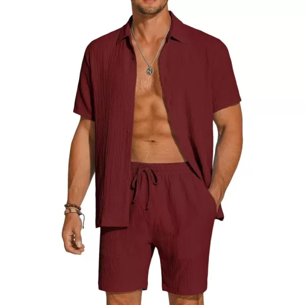 COOFANDY Men's 2 Pieces Matching Set Summer Beach Outfit Short Sleeve Button Down Textured Shirt And Shorts