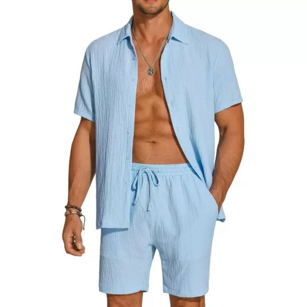 COOFANDY Men's 2 Pieces Matching Set Summer Beach Outfit Short Sleeve Button Down Textured Shirt And Shorts